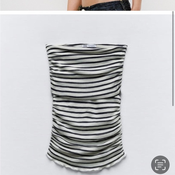NWT Zara Stripe RUCHED OFF-THE-SHOULDER TOP. Size Medium - Picture 5 of 6